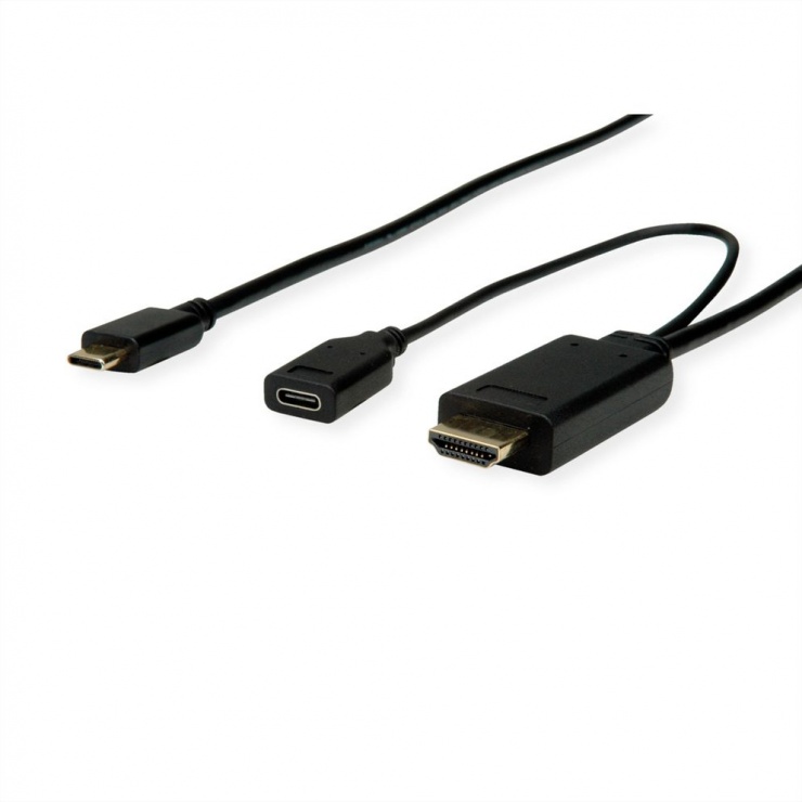 Imagine Cablu USB-C la HDMI T-T 2m Negru cu alimentare USB-C, Roline 11.04.5951